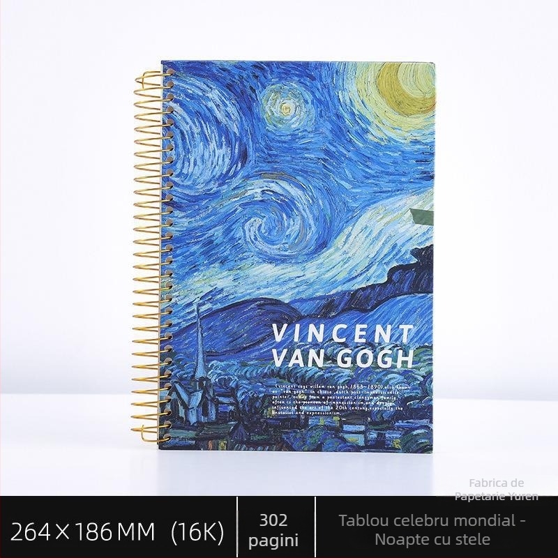 Caiet spiral cu husă rigidă pentru studenți, pictură în ulei, seria B5150, 16K, 302 pagini, hârtie 80 g, personalizabil