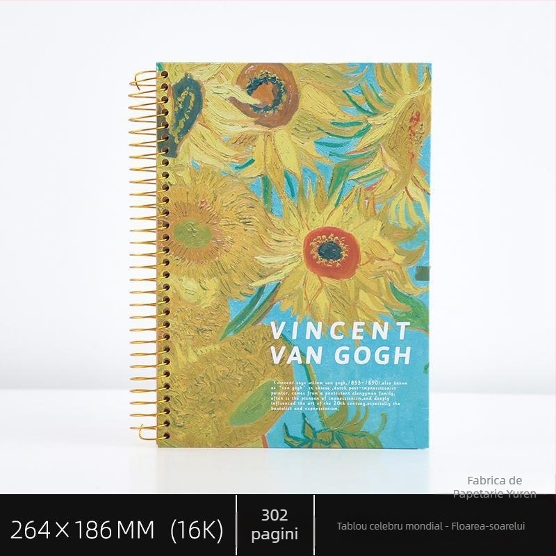 Caiet spiral cu husă rigidă pentru studenți, pictură în ulei, seria B5150, 16K, 302 pagini, hârtie 80 g, personalizabil