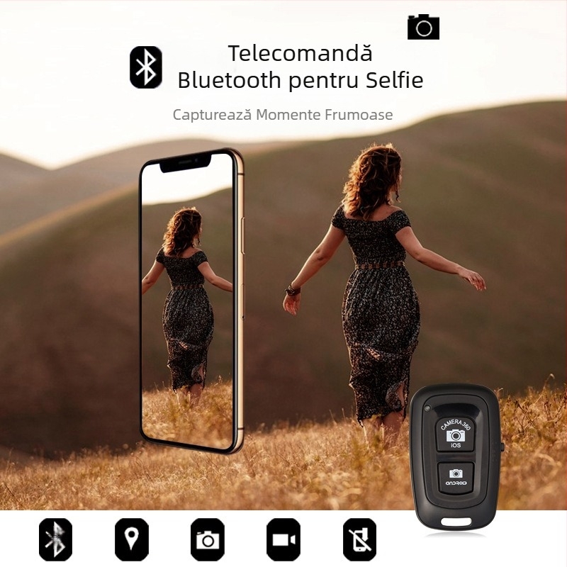 Telecomandă Bluetooth pentru selfie – Două butoane, Bluetooth 4.0, ABS, 12 g