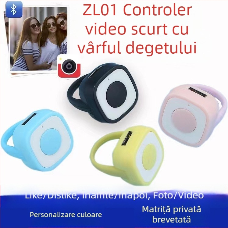 Inel Bluetooth pentru selfie cu controler și buton de like și schimbare de pagină — model Fingertip Praise 01, Bluetooth 5.0, ABS silica gel, aproximativ 4 g