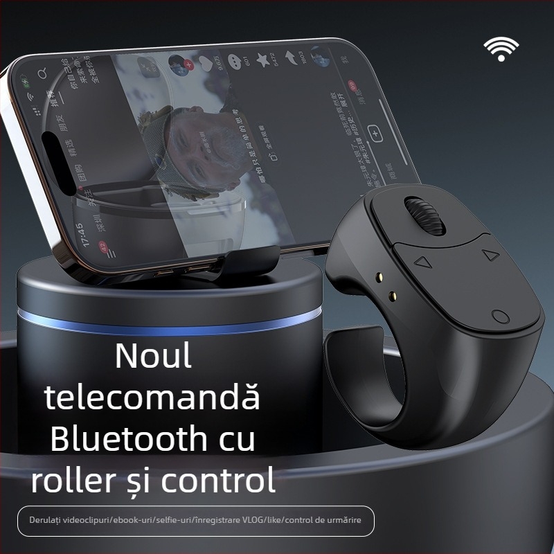 Inel de telecomandă pentru telefon pentru TikTok - Bluetooth 5.3, ABS, model Jx12, 57 g, zoom și selfie, carcasă de încărcare