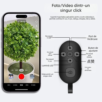 Telecomandă video pentru telefon, design cu 7 butoane, DY08, Bluetooth 5.0, ABS, 35 g