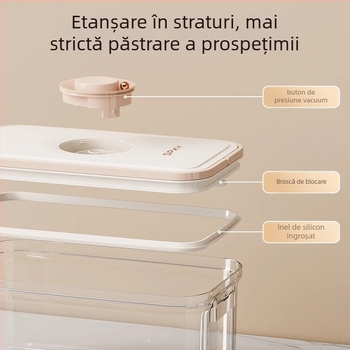 Cutie de conservare a prospețimii pentru frigider, cu mâner, sigilare vid, formă pătrată, 5L+ capacitate, din plastic