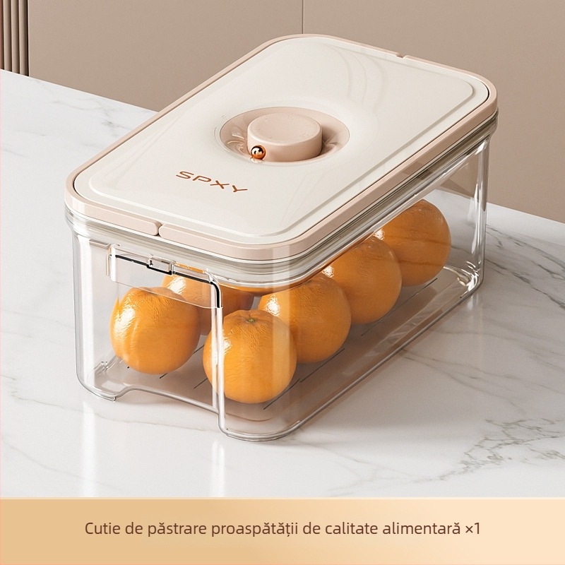 Cutie de conservare a prospețimii pentru frigider, cu mâner, sigilare vid, formă pătrată, 5L+ capacitate, din plastic