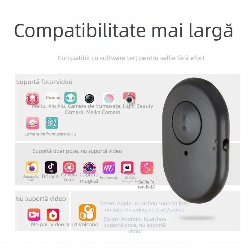 Telecomandă selfie pentru smartphone S58, Bluetooth 4.0, corp ABS, 0,015 kg