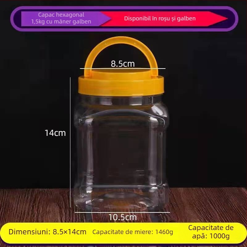 Recipient pătrat din PET pentru depozitare de alimente, 1,5 kg pe set, fără siglă, ambalare universală