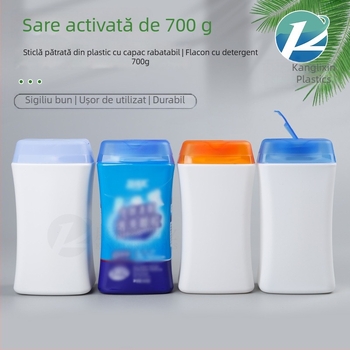 Sticlă pătrată din HDPE pentru pulberi, cu capac flip-top și etanșare, 700 g capacitate, diametru corp 96 mm, înălțime 186 mm