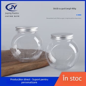 Borcan PET cu capac din plastic, transparent, gură largă, capacitate 400 ml