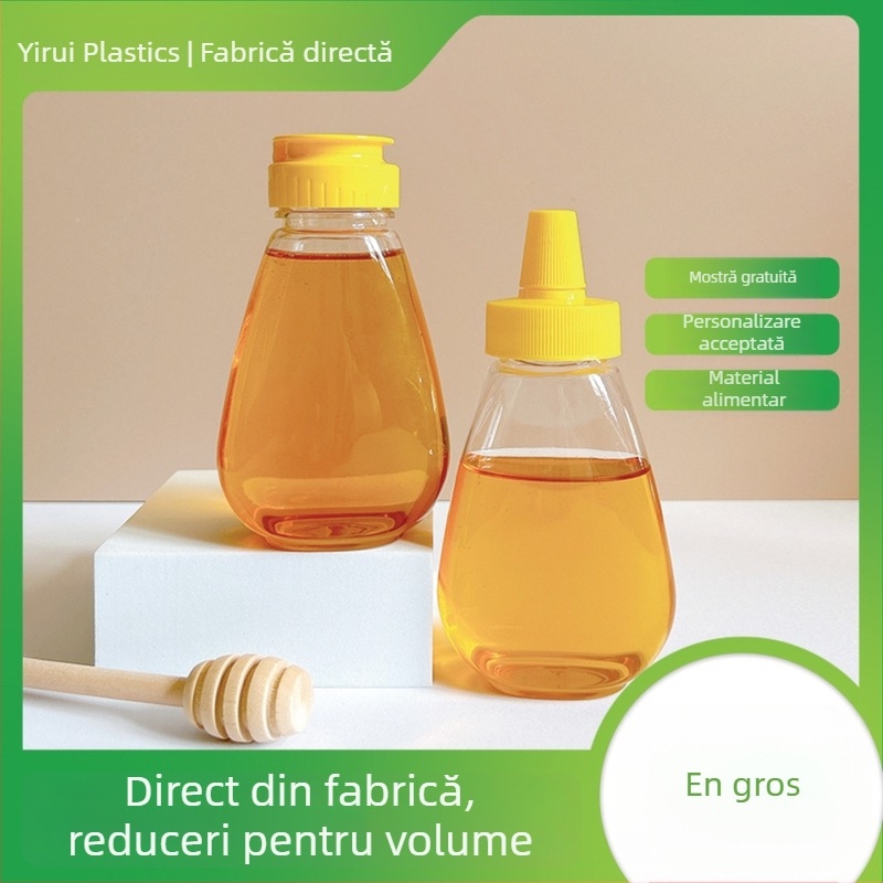 Sticlă de miere cu formă de ventil pentru stoarcere, valvă din silicon, PET plastic, model GF064, Yi Rui