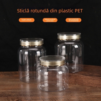 Recipient circular din plastic cu capac, flacon de dozare transparent, material PE, serigrafie, personalizare