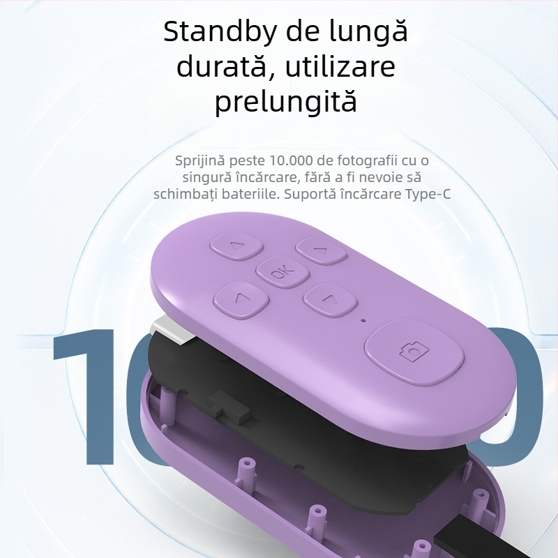 Telecomandă Bluetooth video reîncărcabilă cu Type-C, rază 10–15 m, corp ABS, fotografie cu un singur clic, compatibil Android/iOS