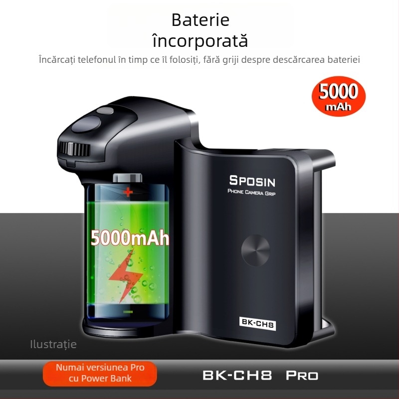 Stabilizator pentru camerele de telefon cu telecomandă Bluetooth, focalizare fără trepte, mână anti vibrații pentru călătorii și Vlog, model BK-CH8, Bluetooth 5.2, compatibil cu telefoane 55–93 mm, rază de 15 m