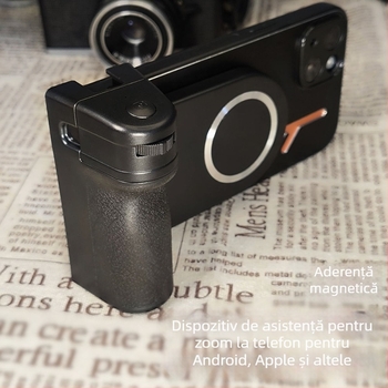 SH-85A: suport pentru telefon cu MagSafe magnetic și Bluetooth pentru fotografii, stand de birou și mâner — Model SH-85A; Bluetooth 4.0; Material ABS; Greutate 85 g