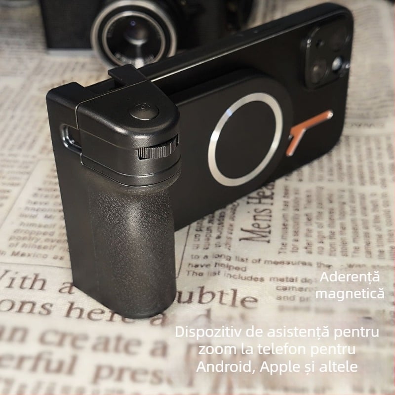 SH-85A: suport pentru telefon cu MagSafe magnetic și Bluetooth pentru fotografii, stand de birou și mâner — Model SH-85A; Bluetooth 4.0; Material ABS; Greutate 85 g