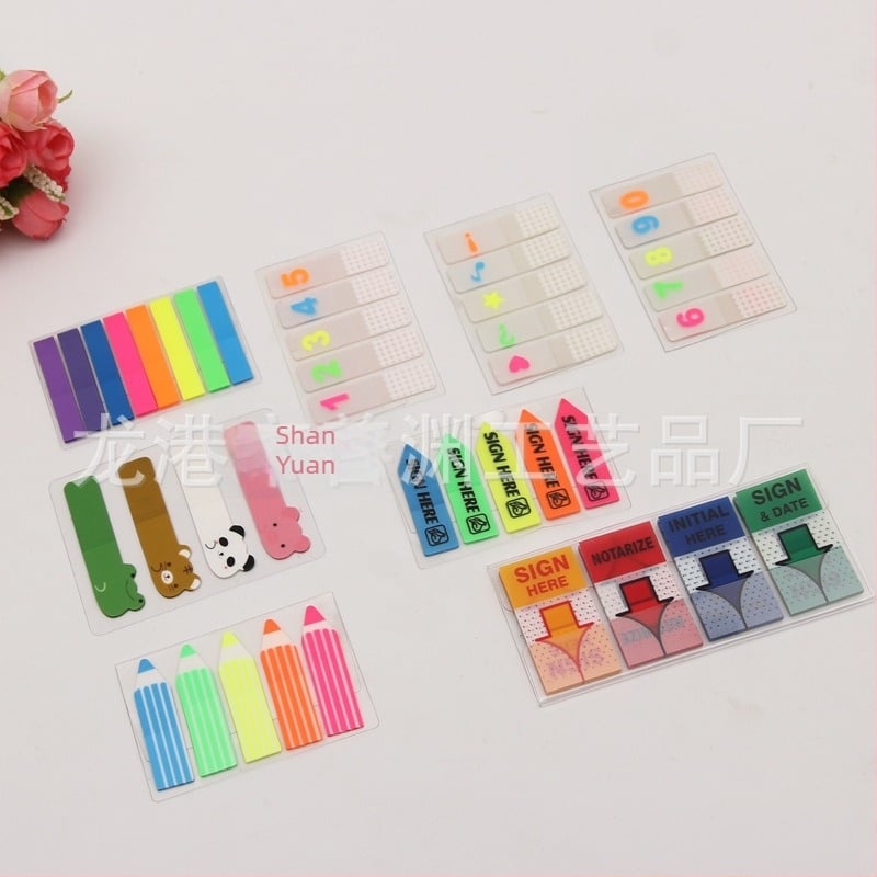 Etichetă index PET transparentă cu indicator fluorescent demontabil, stil INS pentru clasificarea elevilor, Post-it drăguț, 20 de pagini
