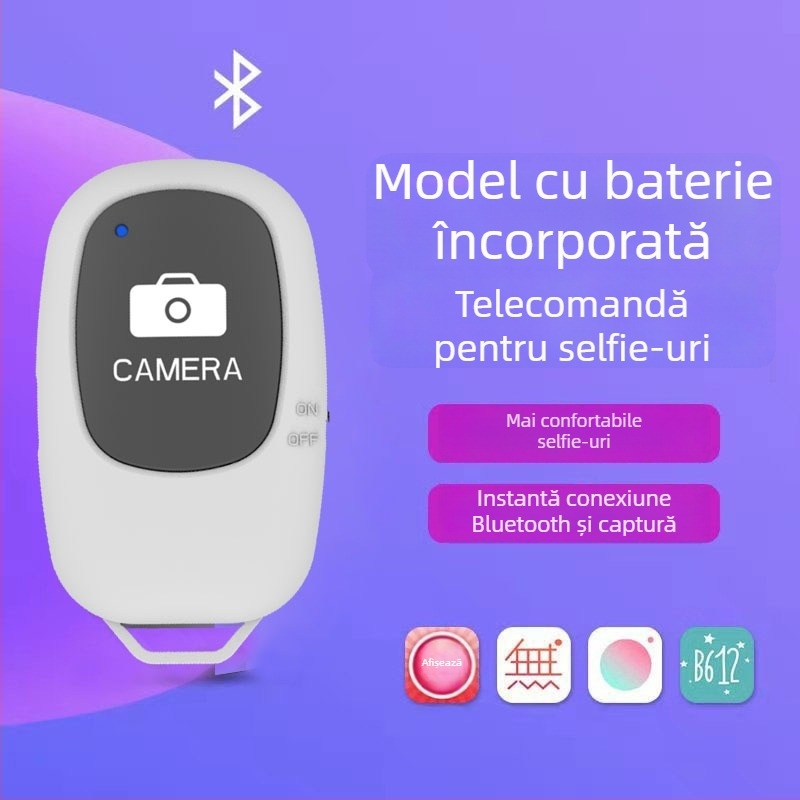 Telecomandă selfie Bluetooth 5.0 — ABshutter3, corp ABS, greutate ~10 g, include telecomandă
