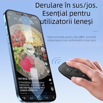 Telecomandă Bluetooth pentru telefoane mobile cu fotografiere, zoom, comutare lentile, derulare pagini și control muzică (KR-06, Bluetooth 5.3, ABS, 24 g)