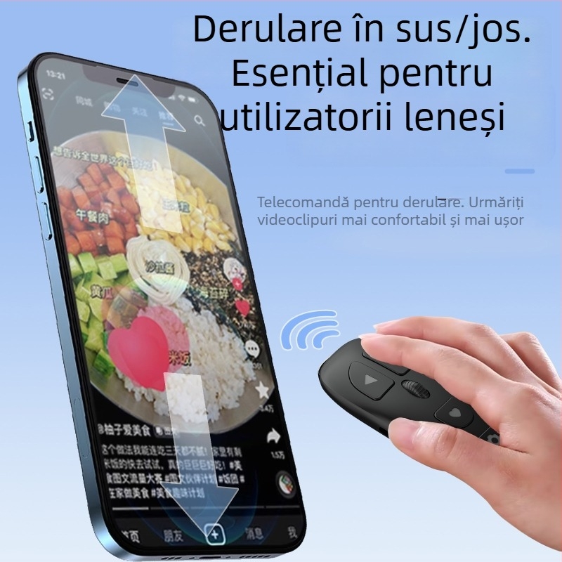 Telecomandă Bluetooth pentru telefoane mobile cu fotografiere, zoom, comutare lentile, derulare pagini și control muzică (KR-06, Bluetooth 5.3, ABS, 24 g)
