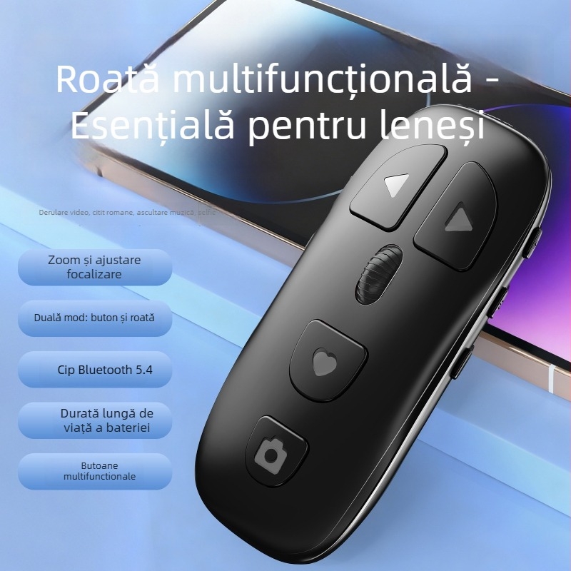 Telecomandă Bluetooth pentru telefoane mobile cu fotografiere, zoom, comutare lentile, derulare pagini și control muzică (KR-06, Bluetooth 5.3, ABS, 24 g)