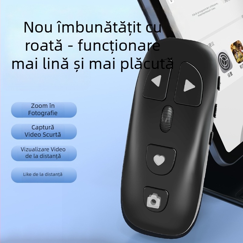Telecomandă Bluetooth pentru telefoane mobile cu fotografiere, zoom, comutare lentile, derulare pagini și control muzică (KR-06, Bluetooth 5.3, ABS, 24 g)