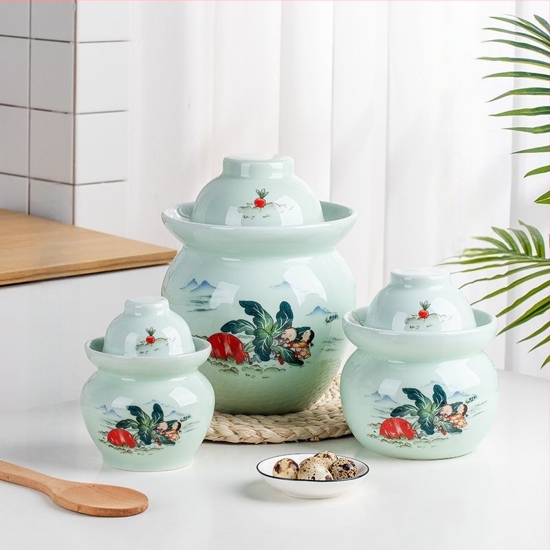 Borcan ceramic pentru murături, utilizare casnică, recipient din ceramică pentru legume murate, stil Sichuan clasic, capac etanș îngroșat