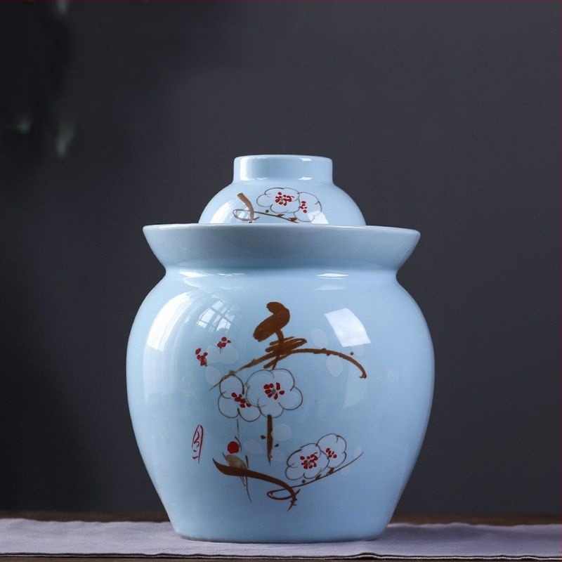 Borcan ceramic pentru murături, utilizare casnică, recipient din ceramică pentru legume murate, stil Sichuan clasic, capac etanș îngroșat