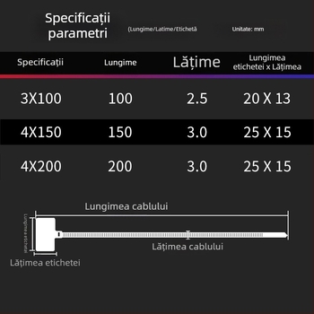 Curele de etichetare pentru cabluri, PA66, marca Jiutai; pachete de 100 de bucăți cu etichetă și stilou; Origine: Wenzhou, Zhejiang, China.