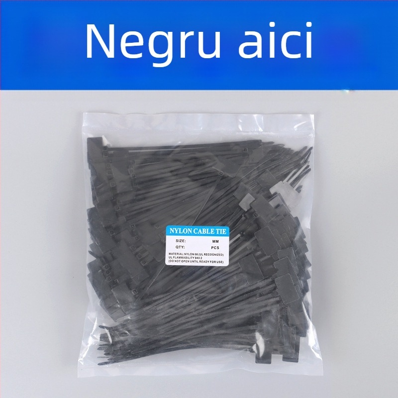Curele de etichetare pentru cabluri, PA66, marca Jiutai; pachete de 100 de bucăți cu etichetă și stilou; Origine: Wenzhou, Zhejiang, China.