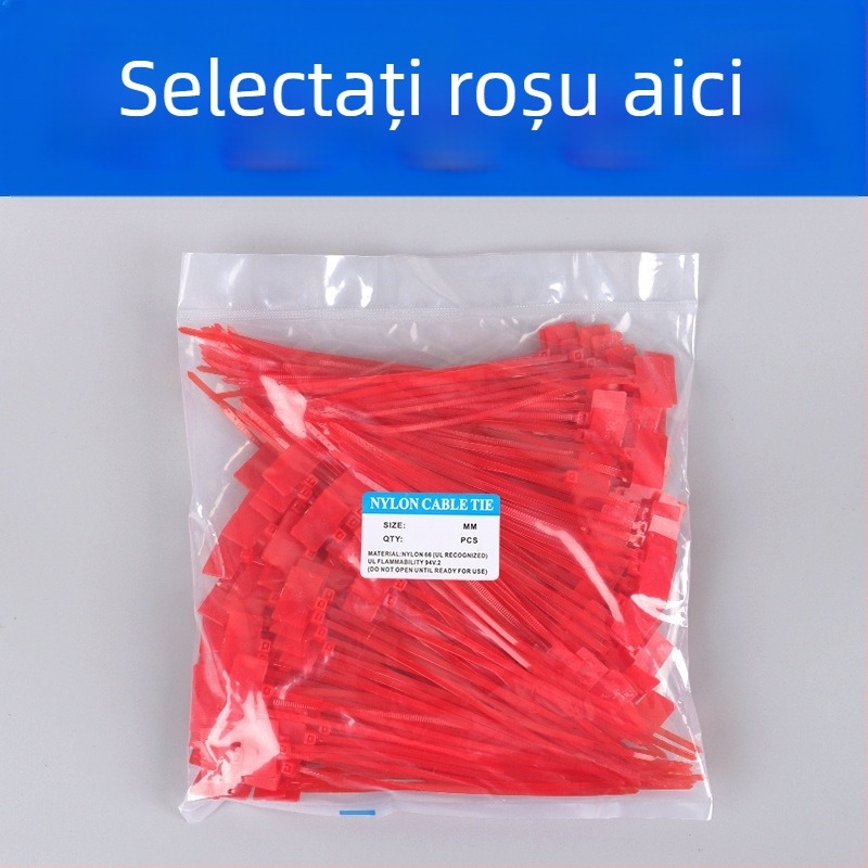 Curele de etichetare pentru cabluri, PA66, marca Jiutai; pachete de 100 de bucăți cu etichetă și stilou; Origine: Wenzhou, Zhejiang, China.