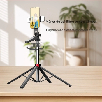 Selfie Stick cu Trepied Patru Picioare pentru Streaming în Aer Liber, LED Lumina, Extensibil, Telecomandă Bluetooth, Anti-Tremur