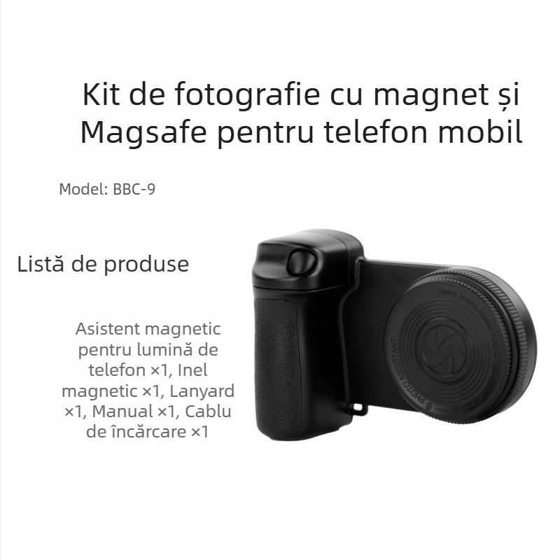 BBC-9 lampă portabilă pentru selfie cu atașare magnetică, Bluetooth 5.0, corp din plastic, 185 g
