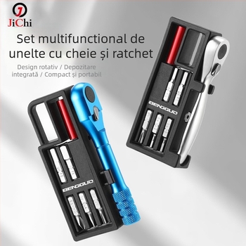 JiChi Set de unelte pentru reparații bicicletă — oțel aliat, torque wrench, ratchet, lever pentru anvelope, pompă