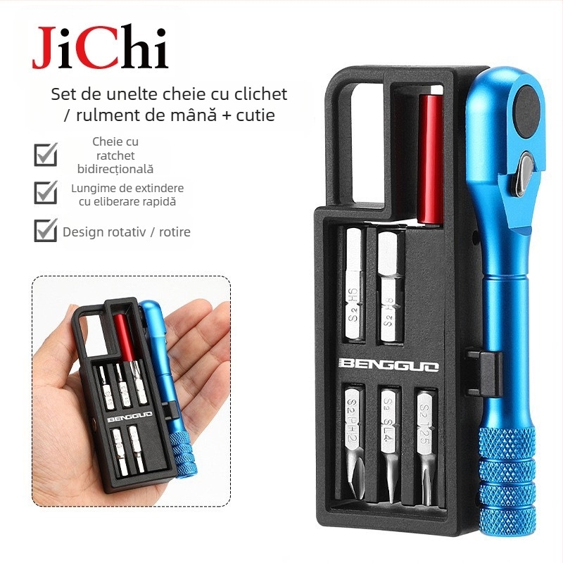 JiChi Set de unelte pentru reparații bicicletă — oțel aliat, torque wrench, ratchet, lever pentru anvelope, pompă