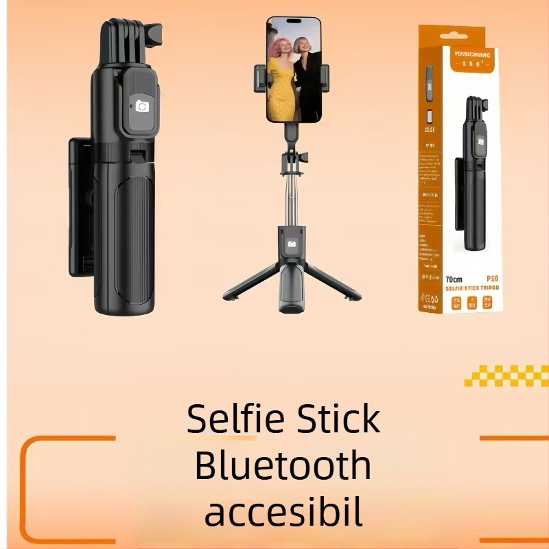 Uschuang Q10 Selfie Stick cu telecomandă Bluetooth pentru telefon – Compact și portabil, All-in-One Storage, ABS + oțel inoxidabil, 230 g, pentru streaming live pe mobil