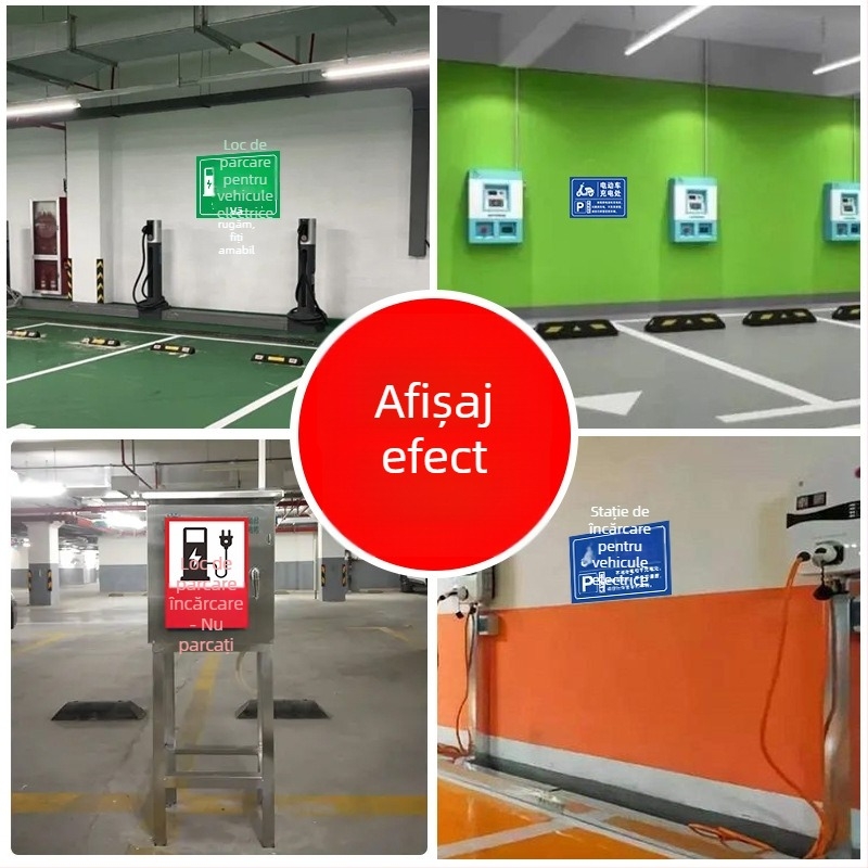 Semn zonă încărcare mașini electrice – PVC imprimat UV, pentru parcare subterană, siguranță și semnalizare parcare