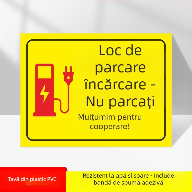 Semn zonă încărcare mașini electrice – PVC imprimat UV, pentru parcare subterană, siguranță și semnalizare parcare