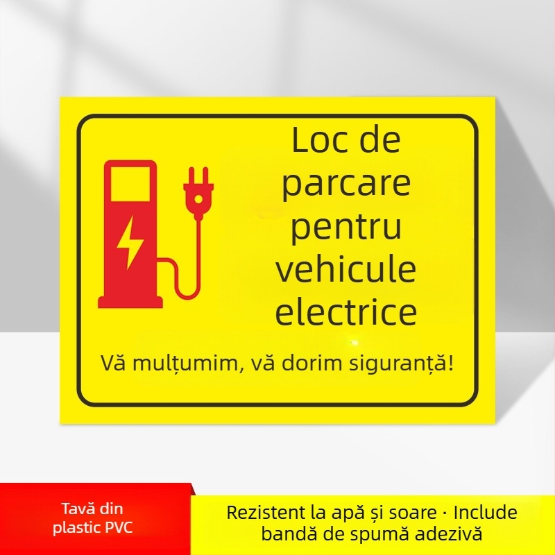 Semn zonă încărcare mașini electrice – PVC imprimat UV, pentru parcare subterană, siguranță și semnalizare parcare