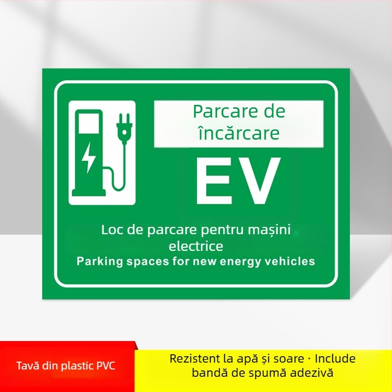 Semn zonă încărcare mașini electrice – PVC imprimat UV, pentru parcare subterană, siguranță și semnalizare parcare