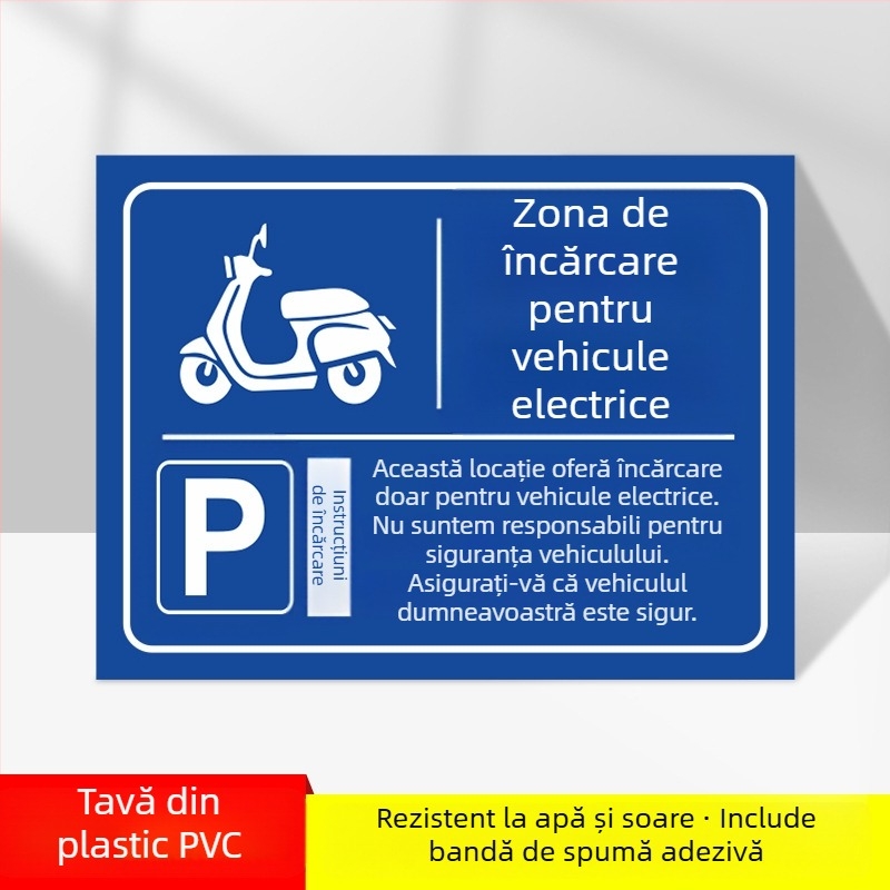 Semn zonă încărcare mașini electrice – PVC imprimat UV, pentru parcare subterană, siguranță și semnalizare parcare