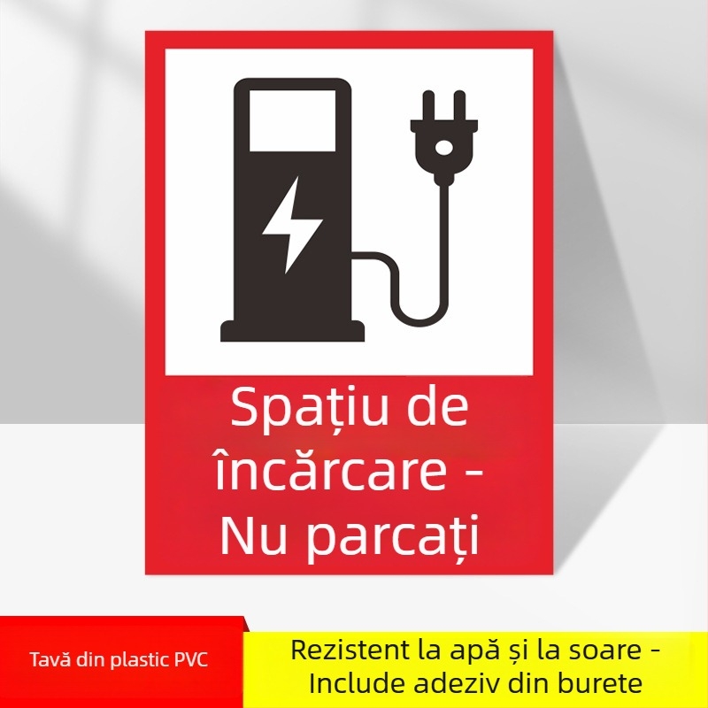 Semn zonă încărcare mașini electrice – PVC imprimat UV, pentru parcare subterană, siguranță și semnalizare parcare
