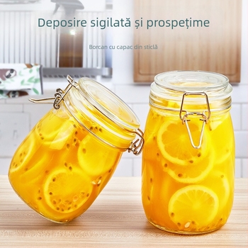 Borcan din sticlă sigilat cu capac, formă rotundă, 501-800 ml, compatibil cu microunde, stil modern minimalist