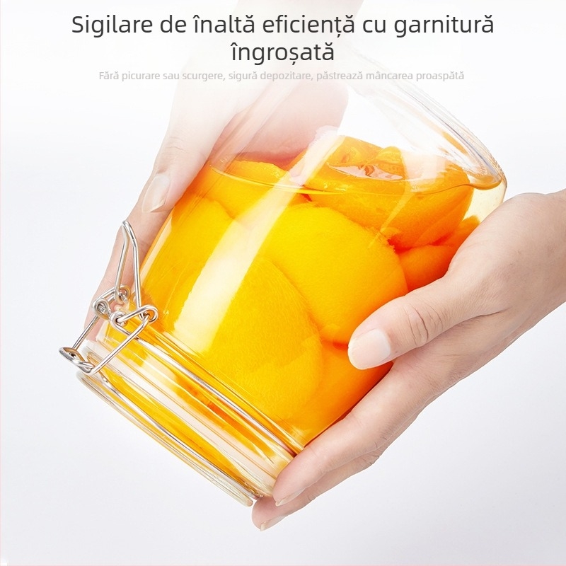 Borcan din sticlă sigilat cu capac, formă rotundă, 501-800 ml, compatibil cu microunde, stil modern minimalist