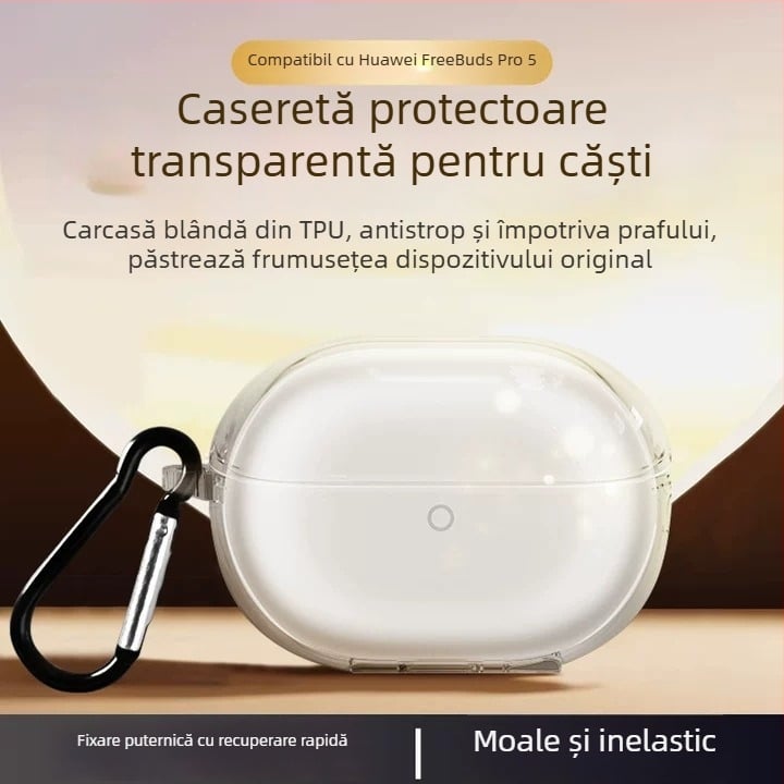 Carcasă de protecție pentru Huawei FreeBuds Pro5, husă transparentă TPU, rezistentă la praf și la căderi, compatibilitate universală, turnare prin injecție