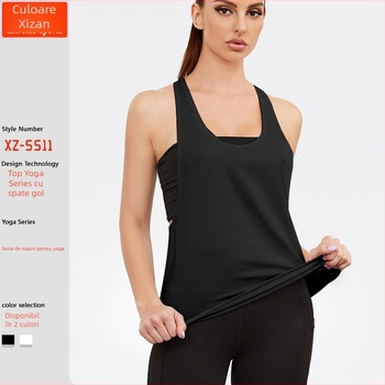 Top de fitness fără mâneci pentru femei, vară – croială lejeră, țesătură roman 230 g, formă în I, absorbant pentru transpirație și uscare rapidă