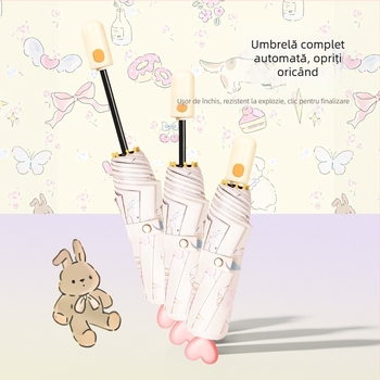 Ombrelă automată pliabilă pentru soare și ploaie, protecție UV UPF>50, acoperire din vinil, 8 nervuri din oțel, deschidere/închidere automată