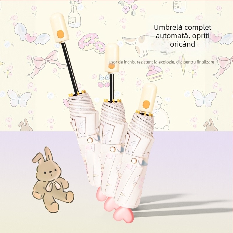 Ombrelă automată pliabilă pentru soare și ploaie, protecție UV UPF>50, acoperire din vinil, 8 nervuri din oțel, deschidere/închidere automată