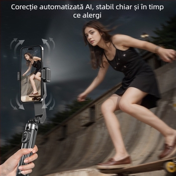 Yolans Q31 stabilizator anti vibrații pentru telefon, trepied selfie cu mâner — ABS + oțel inoxidabil, compatibil cu toate telefoanele, rotație verticală 90°, rotație orizontală 90°, limită de rotire 270°