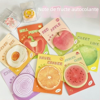 Set de note autoadezive cu temă fructe — fructe realiste în stil desen, seria Coș cu fructe, 30 de foi, adeziv, Cod A623