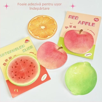Set de note autoadezive cu temă fructe — fructe realiste în stil desen, seria Coș cu fructe, 30 de foi, adeziv, Cod A623