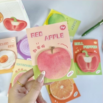 Set de note autoadezive cu temă fructe — fructe realiste în stil desen, seria Coș cu fructe, 30 de foi, adeziv, Cod A623